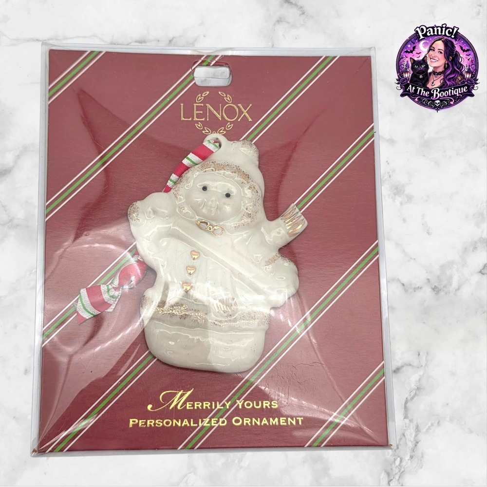 Lenox Merrily Yours Snowman Girl Ornament Blank Porcelain Ivory Gold New Vintage